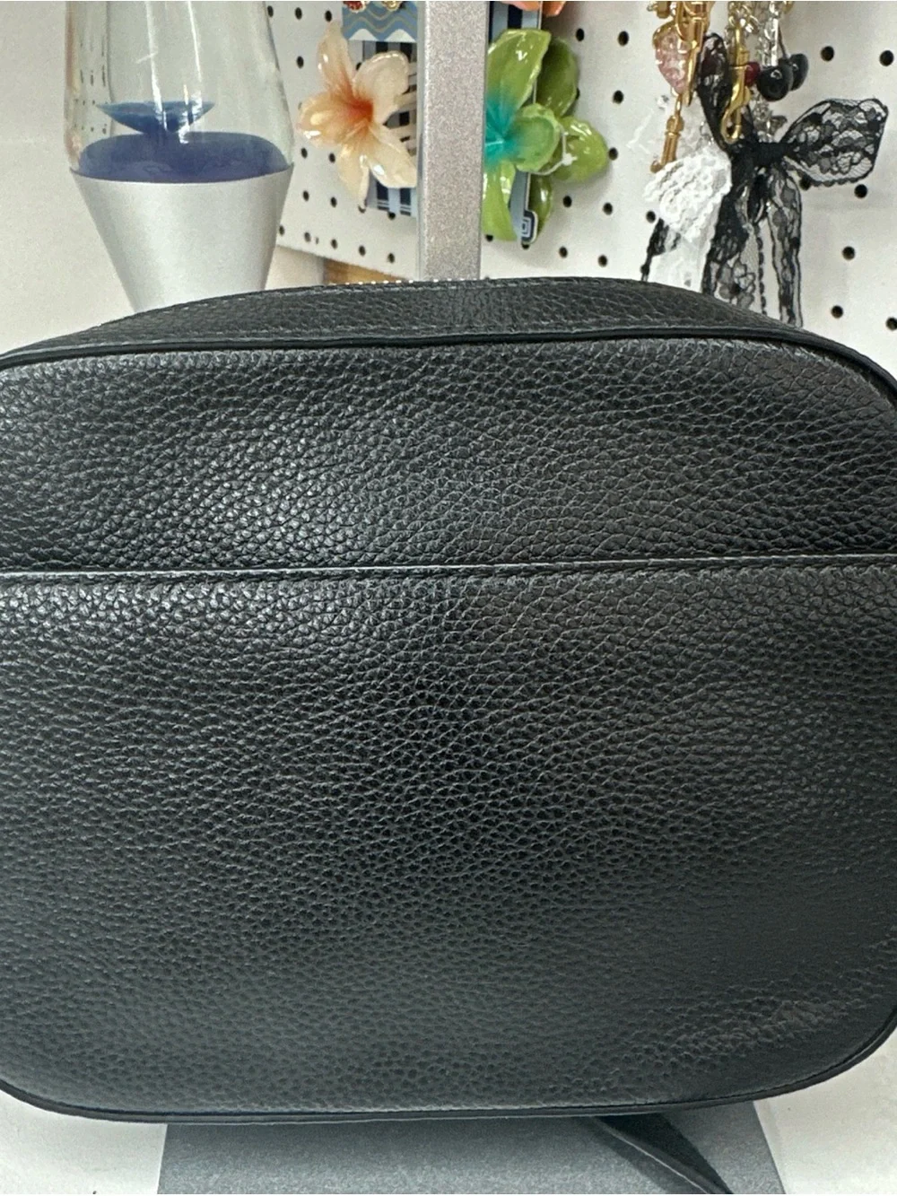 Tory Burch McGraw Crossbody tassle bag black pebbled leather Double T logo.